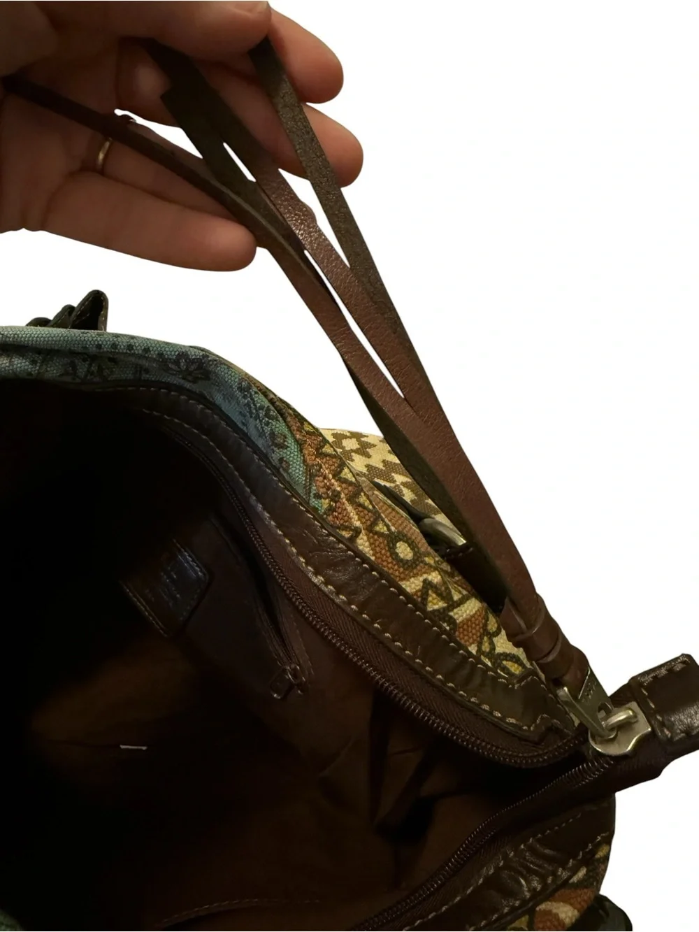Fossil Boho Patchwork Canvas Tote Bag in Multicolor